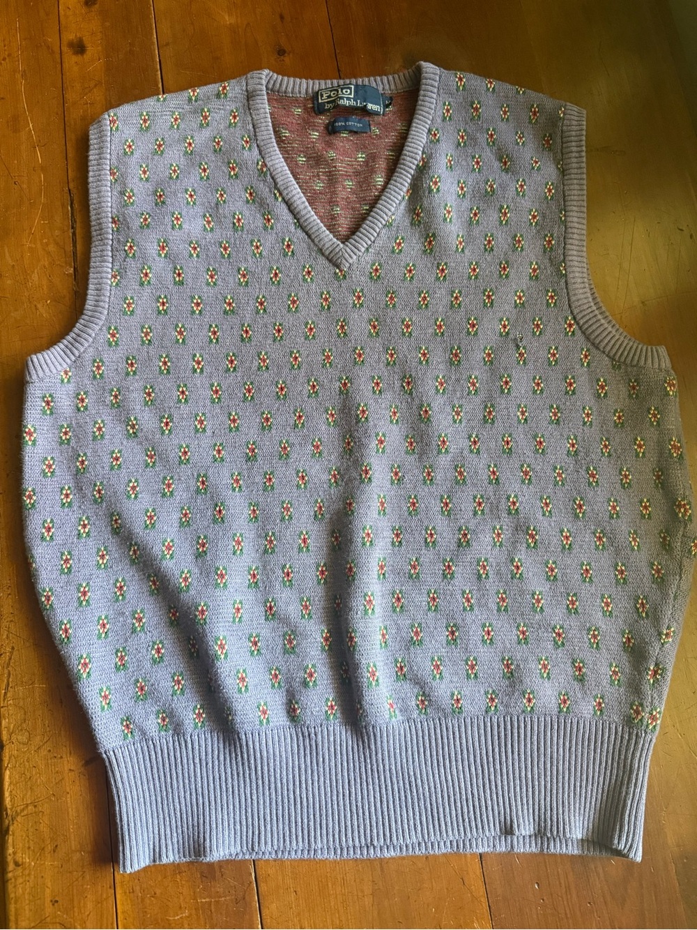 Vintage Polo Ralph Lauren V-Neck Sweater Vest.Lilac w/ Floral Geometric Detail